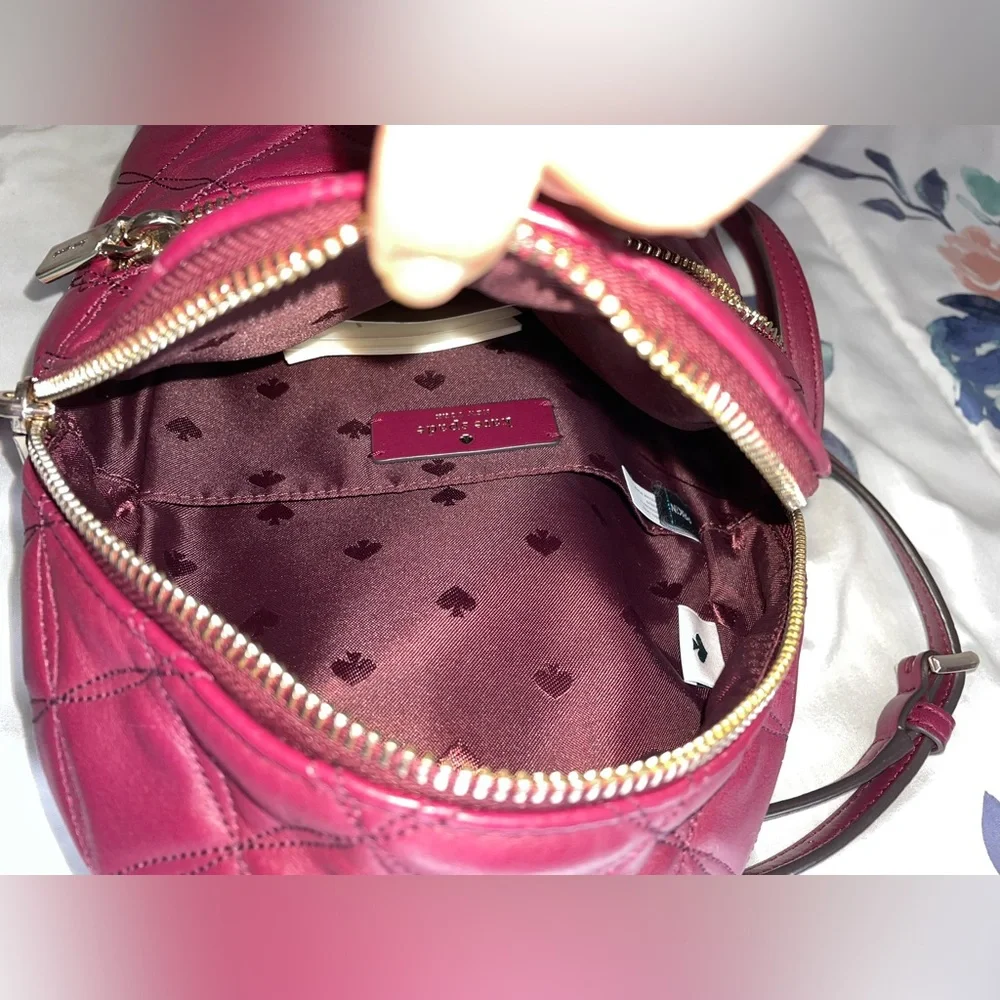 ♠️Kate Spade Natalia Mini Convertible Backpack Cherry Wood Crossbody Quilted - Picture 4 of 15